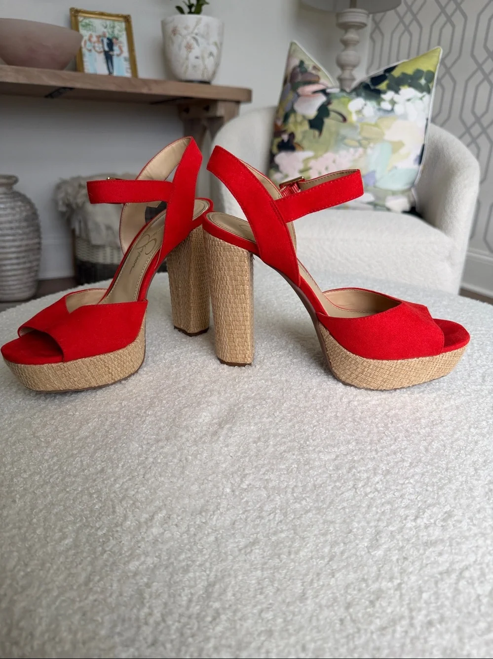 Jessica Simpson Red-orange Platform Block Heel Sandals Size 7M Like New